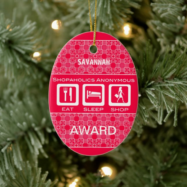 Pink Funny Shopaholic Eat Sleep Shop Award Keramikornament (Baum)