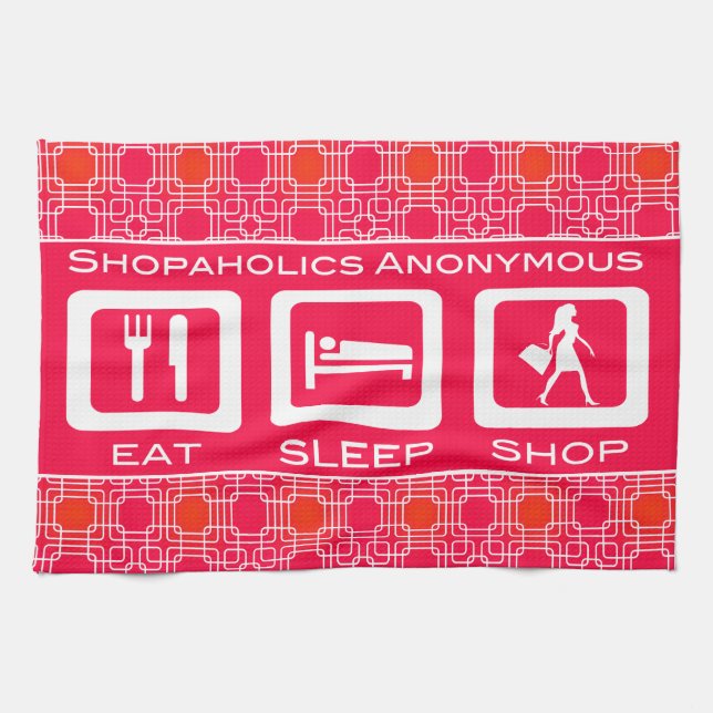 Pink Funny Shopaholic Eat Sleep Shop Award Küchentuch (Horizontal)