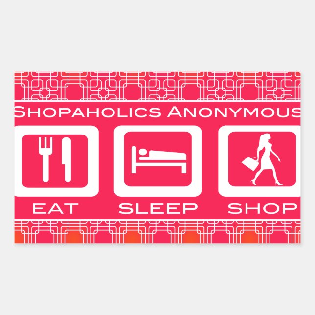 Pink Funny Shopaholic Eat Sleep Shop Award Rechteckiger Aufkleber (Vorderseite)