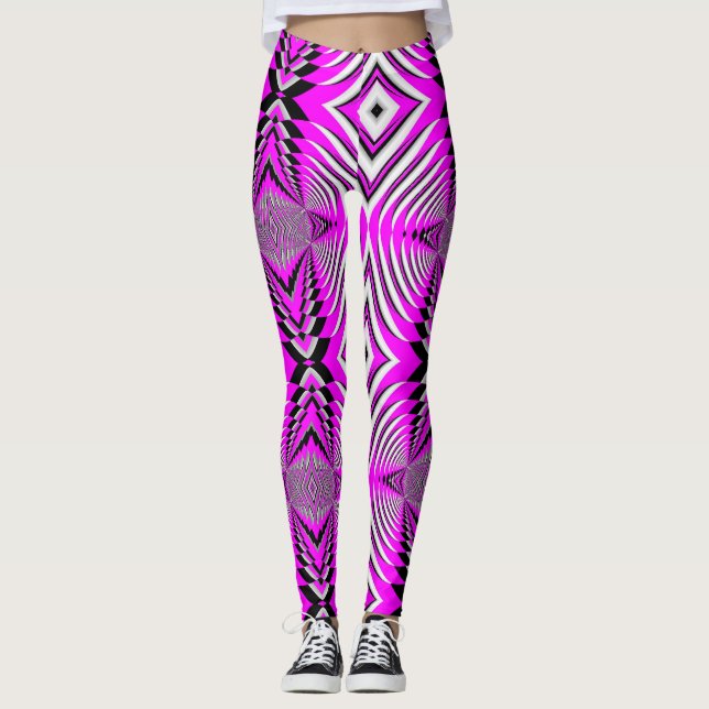 Pink Fuschia Muster Handmade Yoga Pants Leggings (Vorderseite)