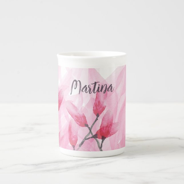 Pink Fusion Wasserfarbe Mit Monogramm Prozellantasse (Vorderseite)