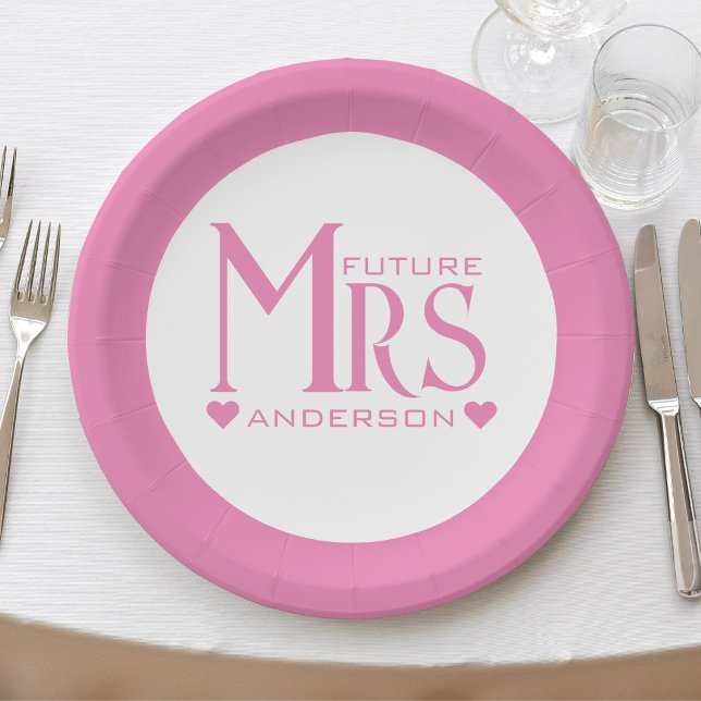 Pink Future Mrs. Engagement Party Brautparty Pappteller (pink and white future mrs wedding bridal shower paper plate)