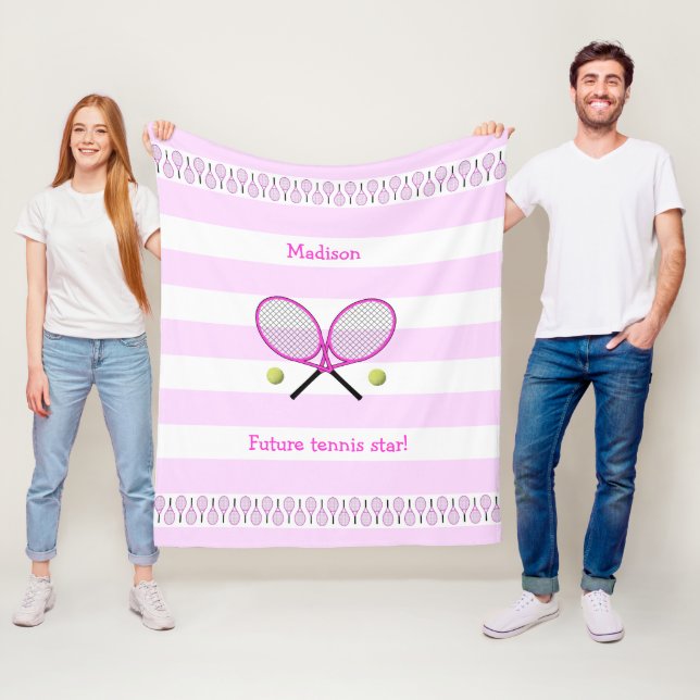 Pink Future Tennisstar personalisiert gestreift Fleecedecke (Beispiel)