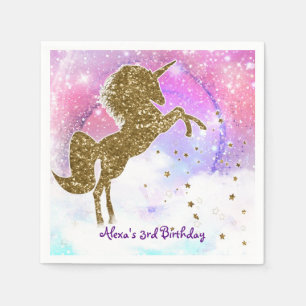 Pink Galaxy Magisches Einhorn Funkelnde Geburtstag Serviette
