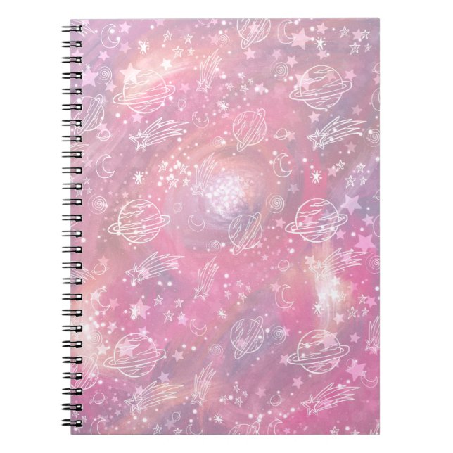 Pink Galaxy Planets Sky Notizblock (Vorderseite)