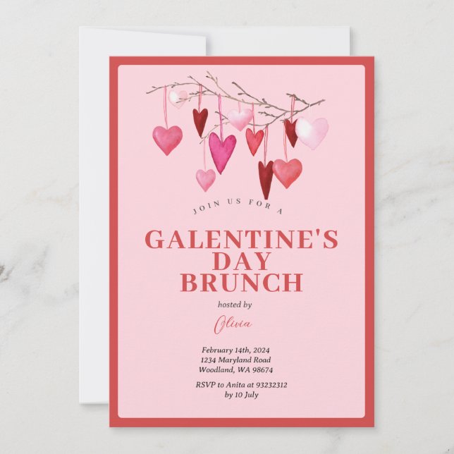 Pink Galentine's Girls Night Valentine's Balloon Einladung (Vorderseite)
