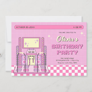 Pink Game Player Arcade Dance Machine Geburtstag Einladung