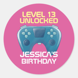 Pink Gamer Girl Gaming Level Uncked Birthday Runder Aufkleber