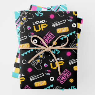 Pink Gamer Pixel Gift Wrapping Paper Set Geschenkpapier Set