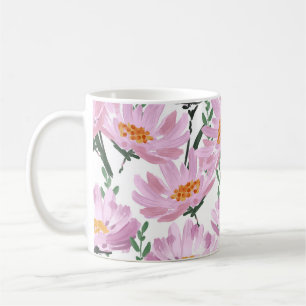 Pink Garden Blume: HandGezeichnet Nahtlos. Kaffeetasse