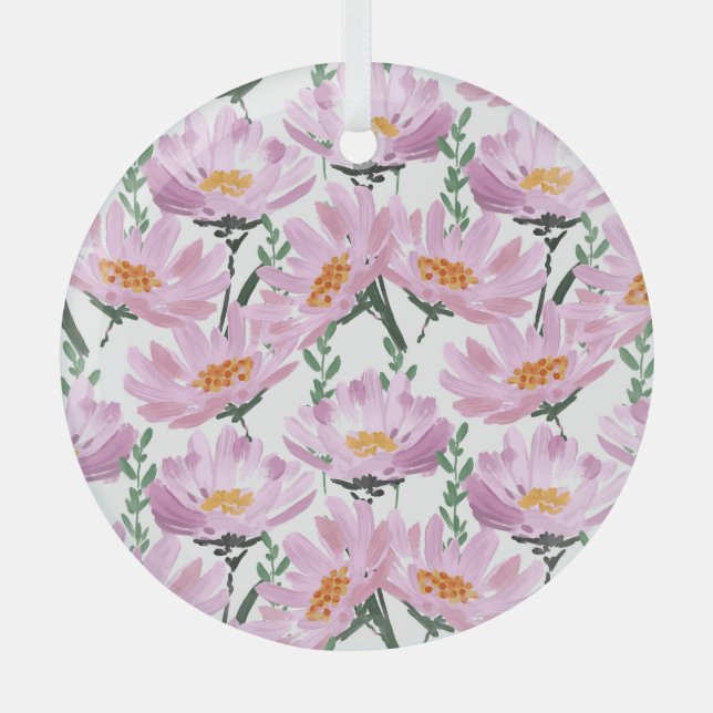 Pink Garden Blume: HandGezeichnet Nahtlos. Ornament Aus Glas (Vorderseite)