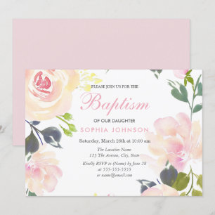 Pink Garden Floral Girls Taufe Christening Einladung