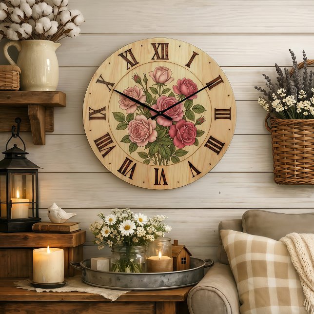 Pink Garden Flowers Wall Clock Große Wanduhr (Von Creator hochgeladen)