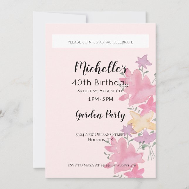 Pink Garden Geburtstagsparty Blumenbeere Einladung (Vorderseite)