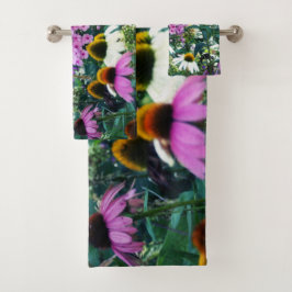 Pink Garden Phlox Landschaft mit Kone-Blume Badhandtuch Set