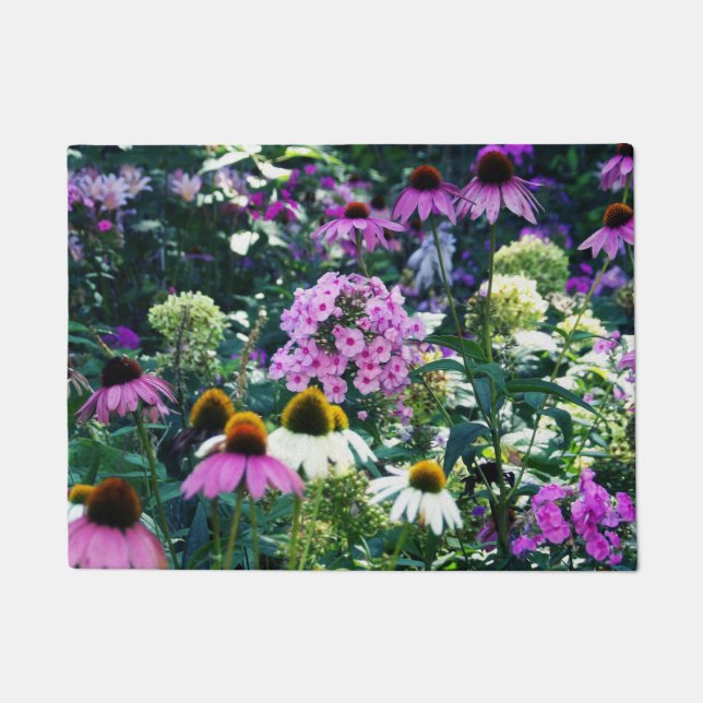 Pink Garden Phlox Landschaft mit Kone-Blume Fußmatte (Vorderseite)