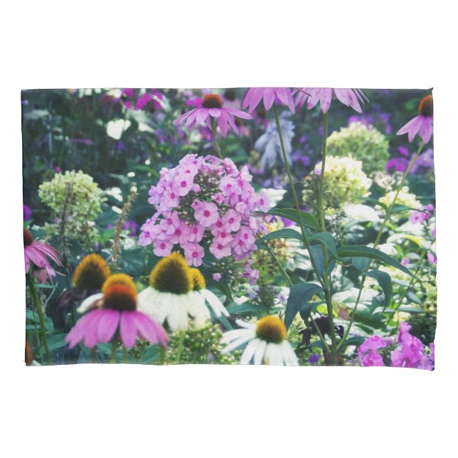 Pink Garden Phlox Landschaft mit Kone-Blume Kissenbezug (Vorderseite)