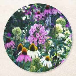 Pink Garden Phlox Landschaft mit Kone-Blume Runder Pappuntersetzer