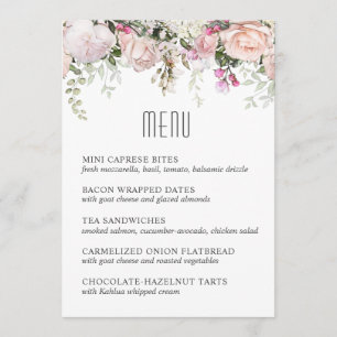 Pink Garden Rose Mittagessen oder Dusche Menü Menükarte