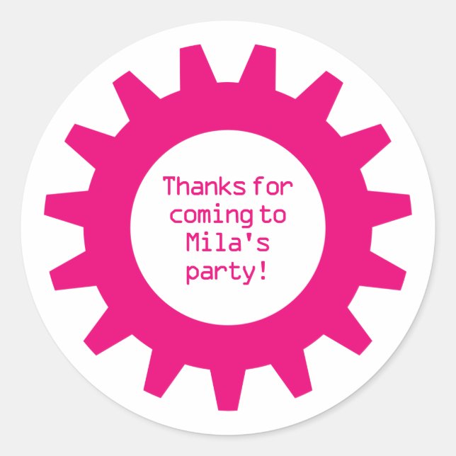 Pink Gear Geburtstagsparty Danke Stickers (Vorderseite)