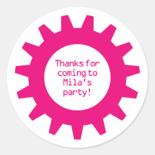 Pink Gear Geburtstagsparty Danke Stickers
