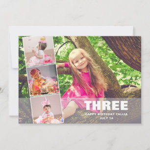 PINK Geburtstag 4 Foto Collage Geburtsankündigung Feiertagskarte