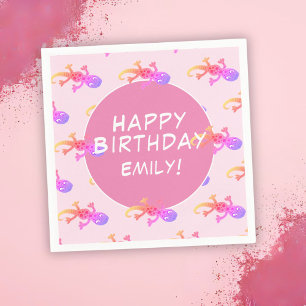 Pink Gecko Lizard Girly Girl Birthday Serviette