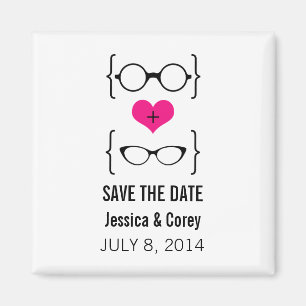 Pink Geeky Brillen Speichern Sie das Date Magnet