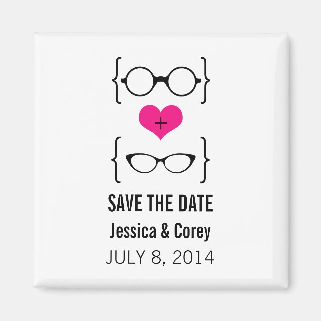 Pink Geeky Brillen Speichern Sie das Date Magnet (Vorne)