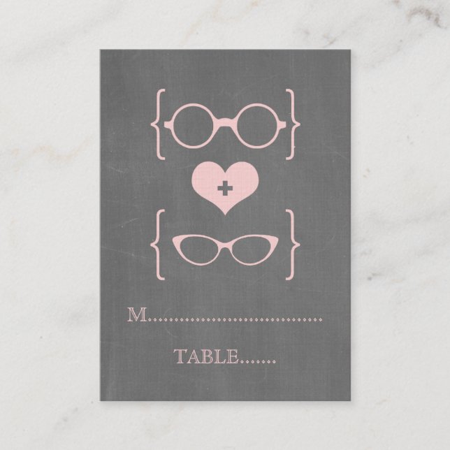 Pink Geeky Glasses Chalkboard Platzkarten (Vorderseite)