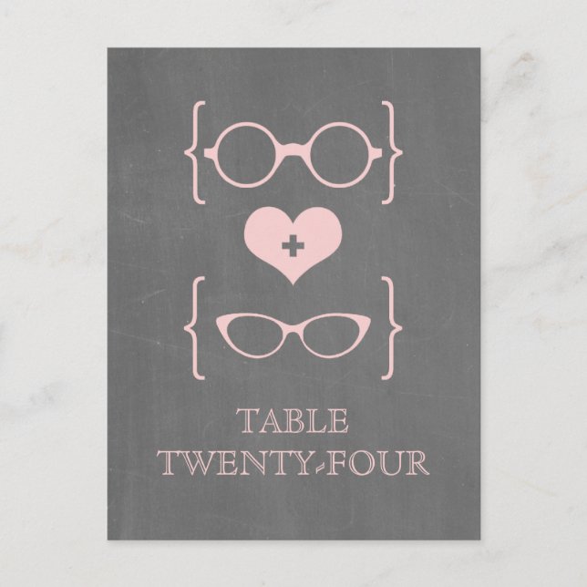 Pink Geeky Glasses Chalkboard Table Postkarte (Vorderseite)