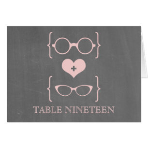 Pink Geeky Glasses Chalkboard Tischnummer Card