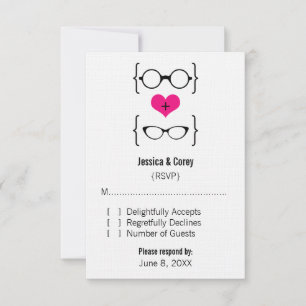 Pink Geeky Glasses Response Card RSVP Karte