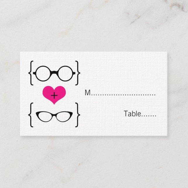 Pink Geeky Glasses Wedding Platzkarten (Vorderseite)