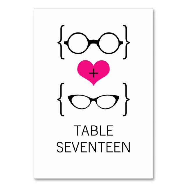 Pink Geeky Glasses Wedding Table Card Tischnummer (Vorderseite)