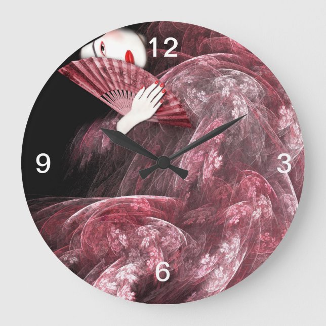 Pink Geisha Clock Große Wanduhr (Vorderseite)