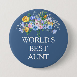 Pink Gelb Blau Floral Beste Tante Button