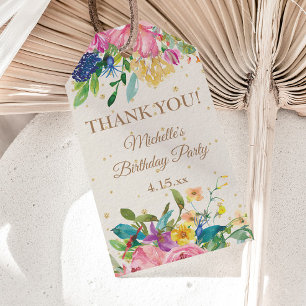 Pink Gelb Blau Floral Geburtstags Dankeschön Geschenkanhänger