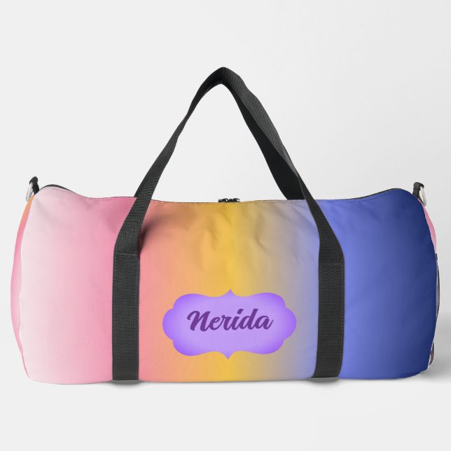 Pink Gelb Blau Verlauf Duffle Bag (Vorderseite)