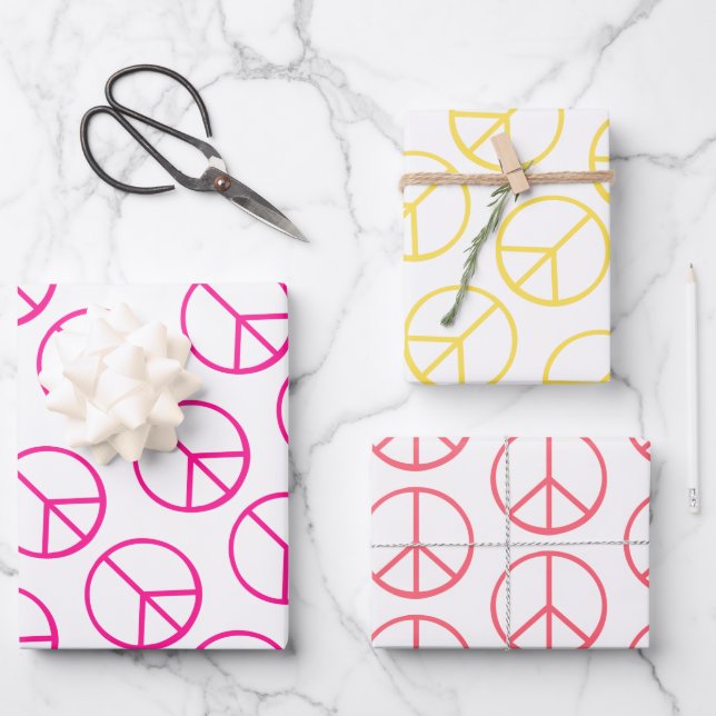 Pink Gelb Orange Friedenszeichen Geschenkverpackun Geschenkpapier Set (Vorderseite)