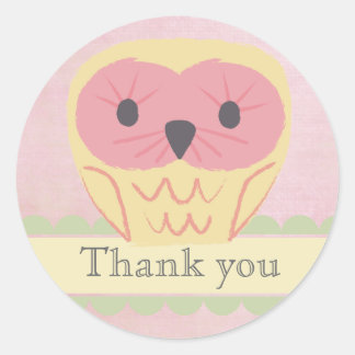 Pink & Gelb Owl Vielen Dank für die Etikettenaufkl Runder Aufkleber
