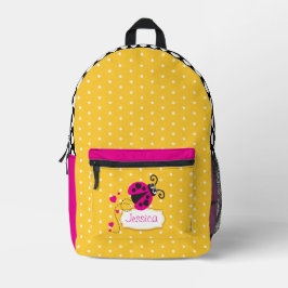 Pink & gelb polka dot & ladybug name bedruckter rucksack