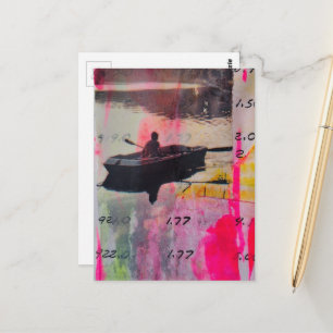 Pink Gelbe Mixed Media Collage Ein altes Boot Postkarte