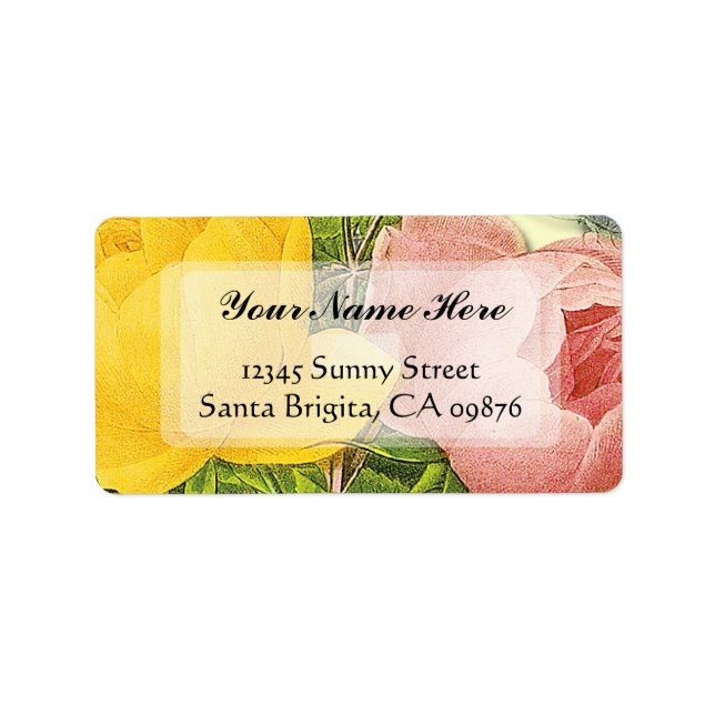 Pink-Gelbe Rosen Benutzerdefinierte Adressenmarken Adressaufkleber (Vorne)
