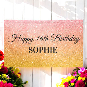 Pink Gelber Geburtstagsparty Glitter Banner