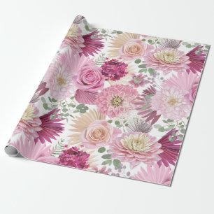 Pink-Gemischtgarten-Blume Geschenkpapier
