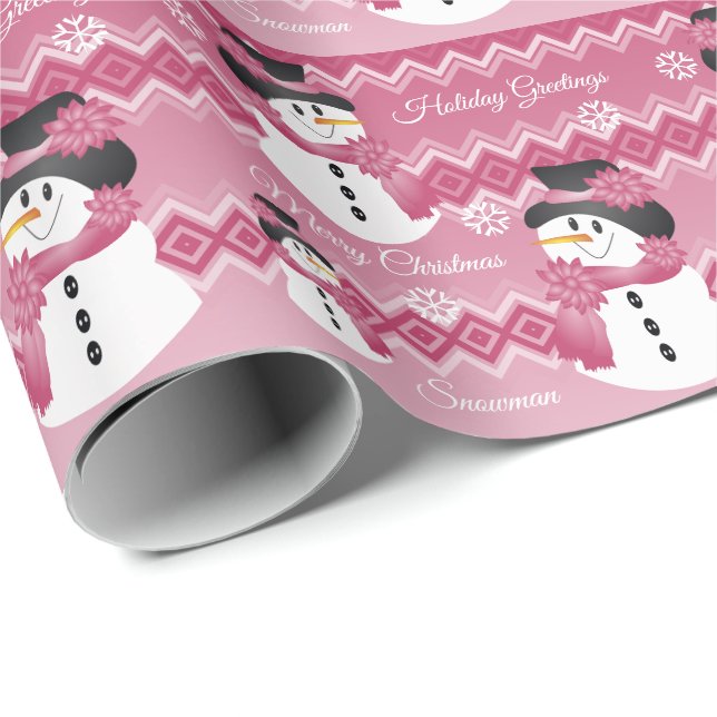 Pink Gemustert Snowman Geschenkpapier (Rolleneckpunkt)