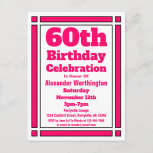 Pink Geometric 60. Geburtstag Einladende Postkarte