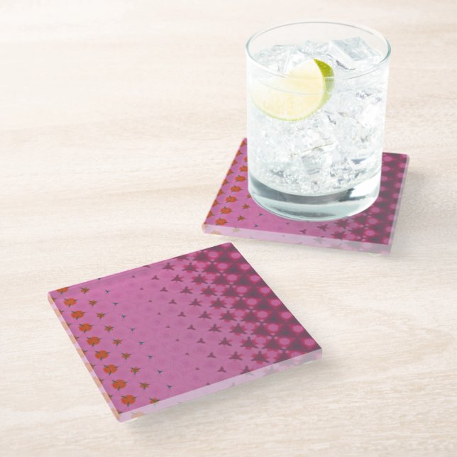 Pink Geometric design Coaster Glasuntersetzer (Schrägansicht)