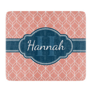Pink Geometric Diamond Muster Blue Monogram Schneidebrett